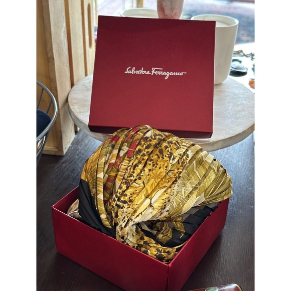 Salvatore Ferragamo Accessories - Salvatore Ferragamo Pleated Leopard Jungle Print Silk Scarf